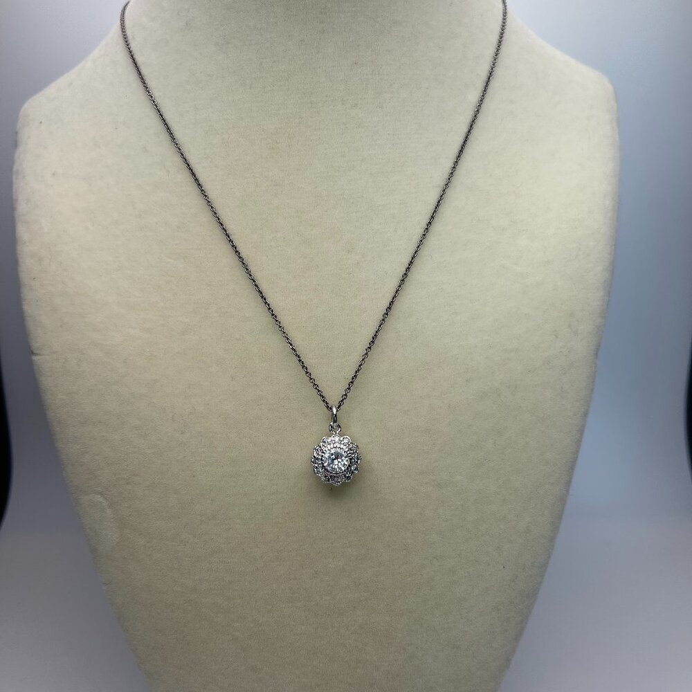 Freida Rothman Double-Sided Halo Pendant Necklace -CZ and Sterling Silver - NWOT - Picture 1 of 6